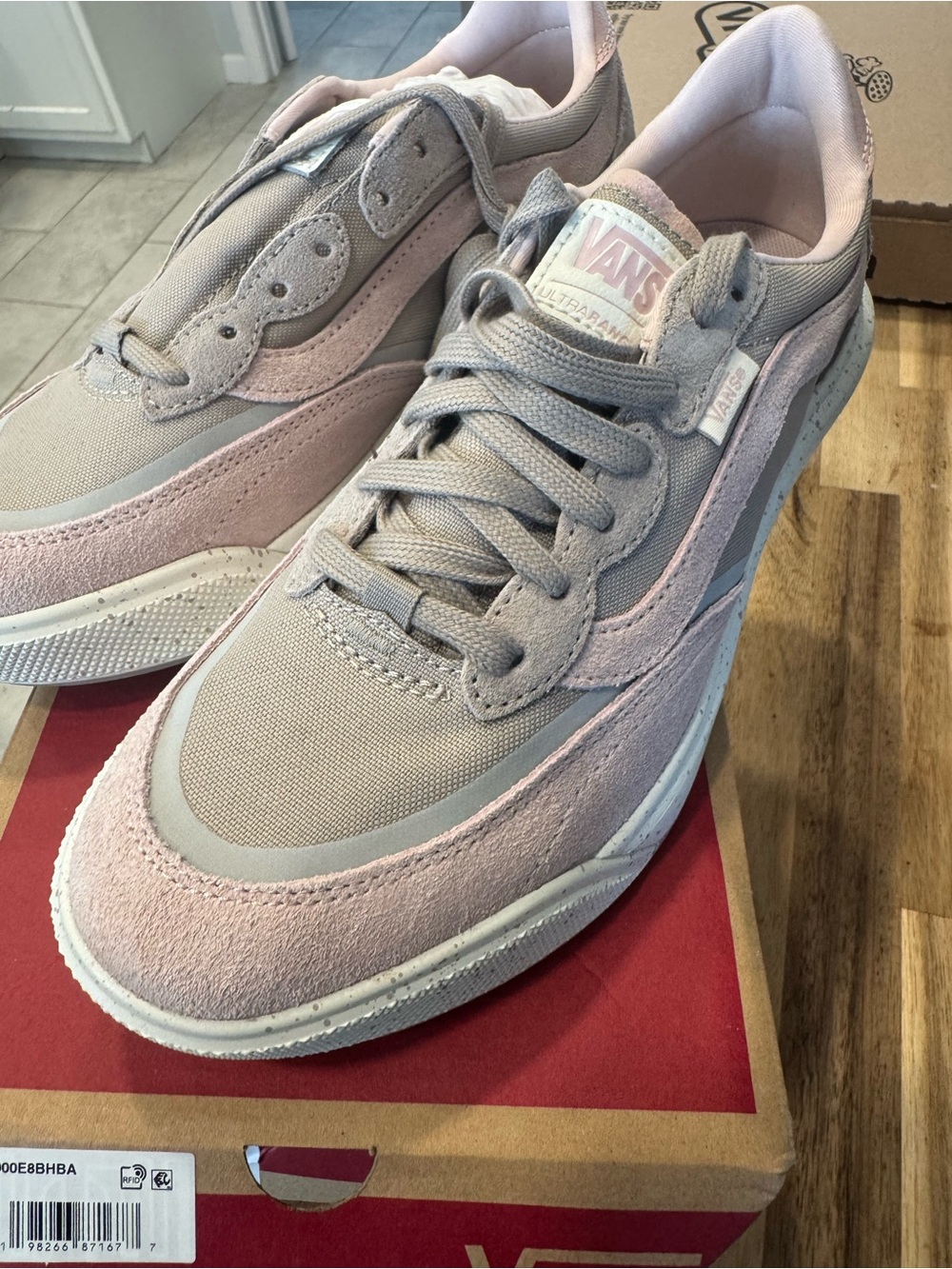 Vans Women's Pink and Gray Low-Top Sneakers